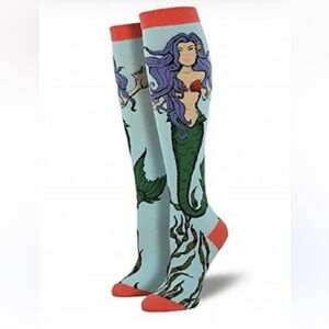 Sock Smith Mermaid Design Women's boot Socks - Green and Red